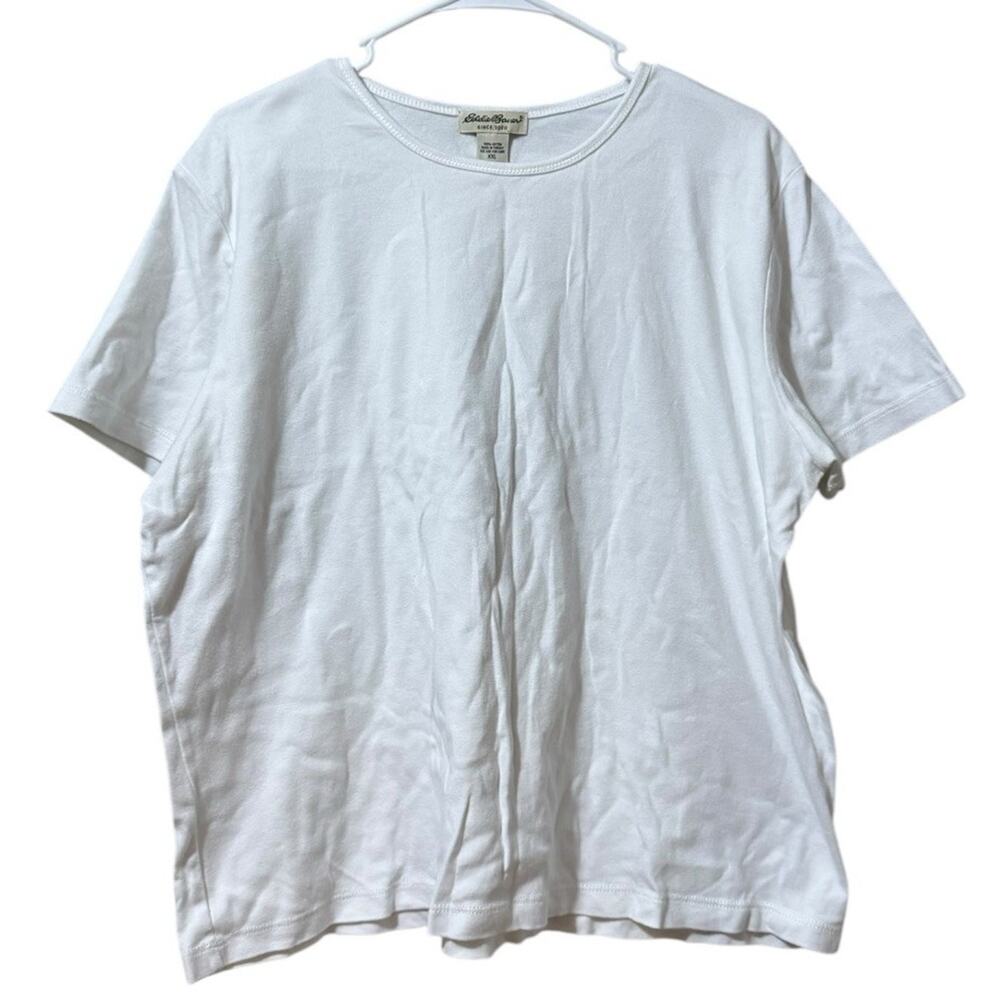 Eddie Bauer Women Size XXL Short Sleeve T Shirt White Cotton Classic Country‎